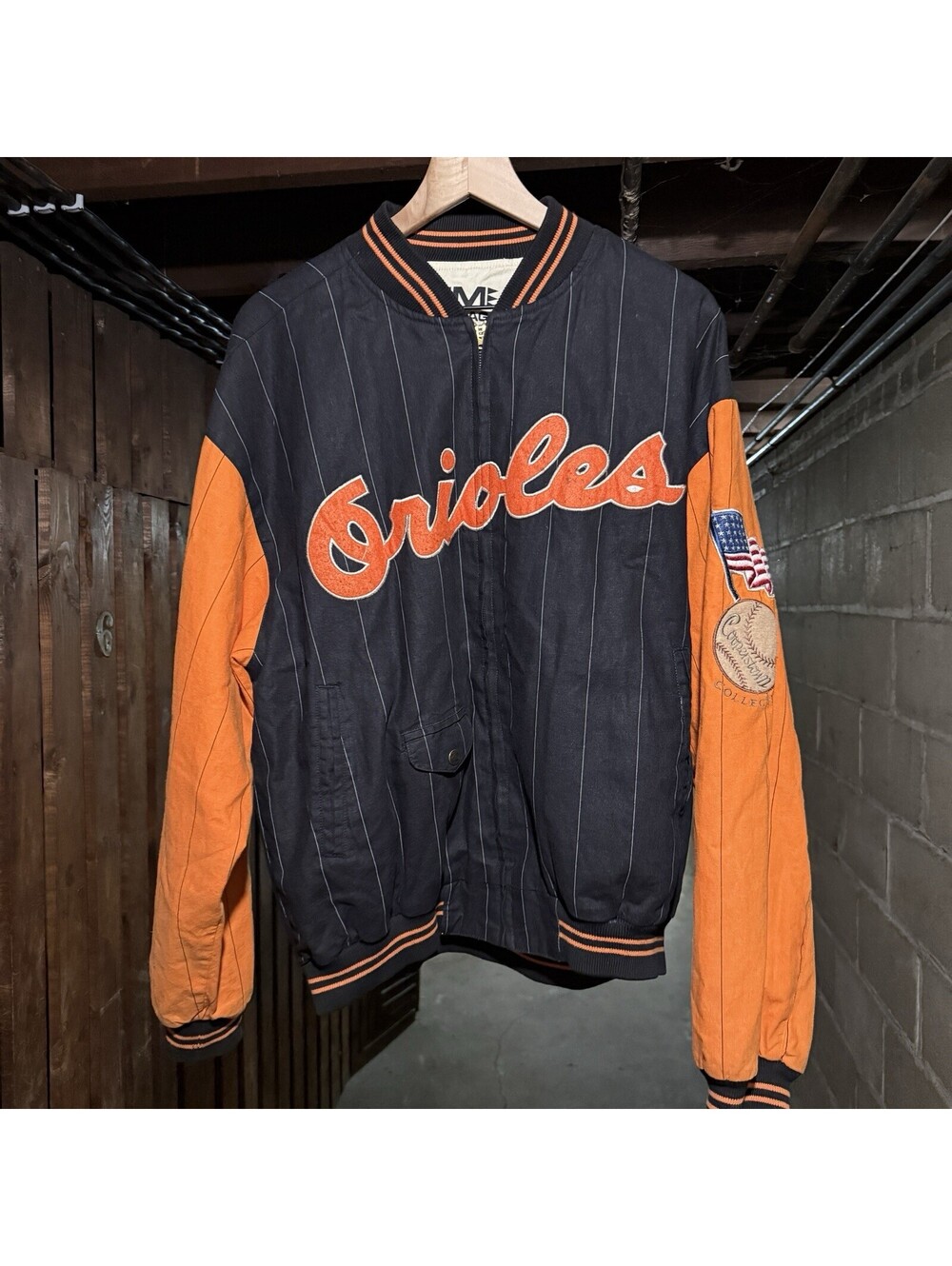 Vintage 1991 Mirage MLB Baltimore Orioles Cooperstown Pinstripe Varsity Jacket L